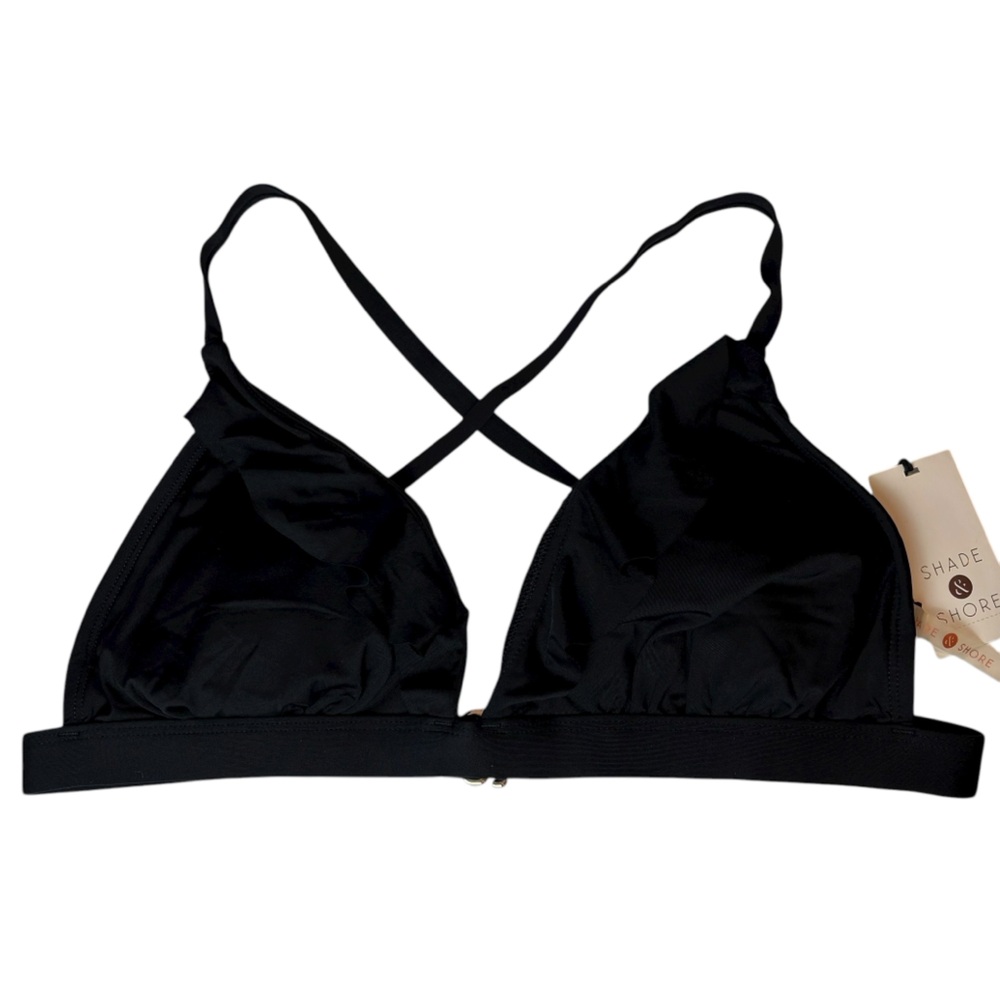 Shade & Shore black ruffle triangle bikini top bathing suit adjustable size XL